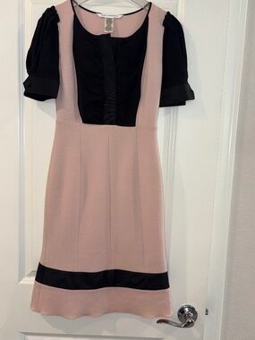 DIANE von FURSTENBERG Pink Black Wool Silk SuzieQ Dress Size 2